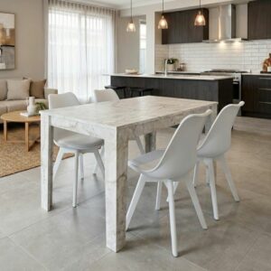 Σετ τραπεζαρία 5τμχ Darlen - Viva Megapap χρώμα λευκό εφέ μαρμάρου - λευκό 125x72x74εκ.