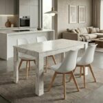 Σετ τραπεζαρία 5τμχ Darlen - Viva Megapap χρώμα λευκό εφέ μαρμάρου - λευκό/φυσικό πόδι 125x72x74εκ.