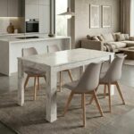 Σετ τραπεζαρία 5τμχ Darlen - Viva Megapap χρώμα λευκό εφέ μαρμάρου - cappuccino 125x72x74εκ.