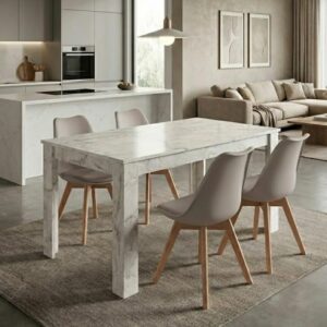 Σετ τραπεζαρία 5τμχ Darlen - Viva Megapap χρώμα λευκό εφέ μαρμάρου - cappuccino 125x72x74εκ.