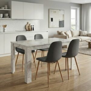 Σετ τραπεζαρία 5τμχ Darlen - Iris Megapap χρώμα λευκό εφέ μαρμάρου - γκρι/φυσικό πόδι 125x72x74εκ.