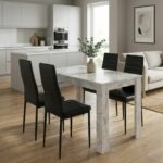 Σετ τραπεζαρία 5τμχ Darlen - Rosa Megapap χρώμα λευκό εφέ μαρμάρου - μαύρο 125x72x74εκ.