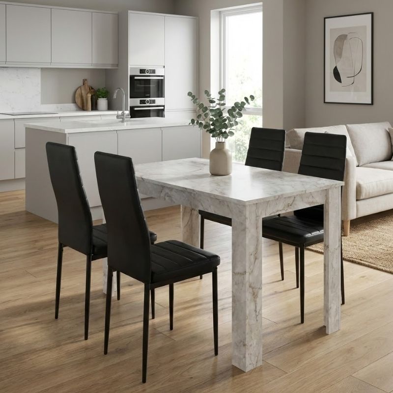 Σετ τραπεζαρία 5τμχ Darlen - Rosa Megapap χρώμα λευκό εφέ μαρμάρου - μαύρο 125x72x74εκ. Σετ τραπεζαρία 5τμχ Darlen - Rosa Megapap χρώμα λευκό εφέ μαρμάρου - μαύρο 125x72x74εκ.