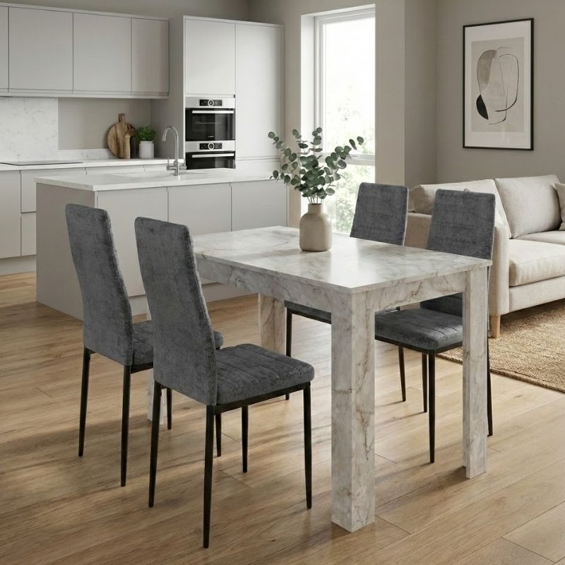 Σετ τραπεζαρία 5τμχ Darlen - Rosa Megapap χρώμα λευκό εφέ μαρμάρου - γκρι 125x72x74εκ. Σετ τραπεζαρία 5τμχ Darlen - Rosa Megapap χρώμα λευκό εφέ μαρμάρου - γκρι 125x72x74εκ.