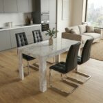 Σετ τραπεζαρία 5τμχ Darlen - Vela Megapap χρώμα λευκό εφέ μαρμάρου - μαύρο 125x72x74εκ.