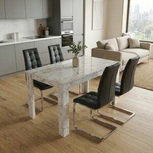 Σετ τραπεζαρία 5τμχ Darlen - Vela Megapap χρώμα λευκό εφέ μαρμάρου - μαύρο 125x72x74εκ.