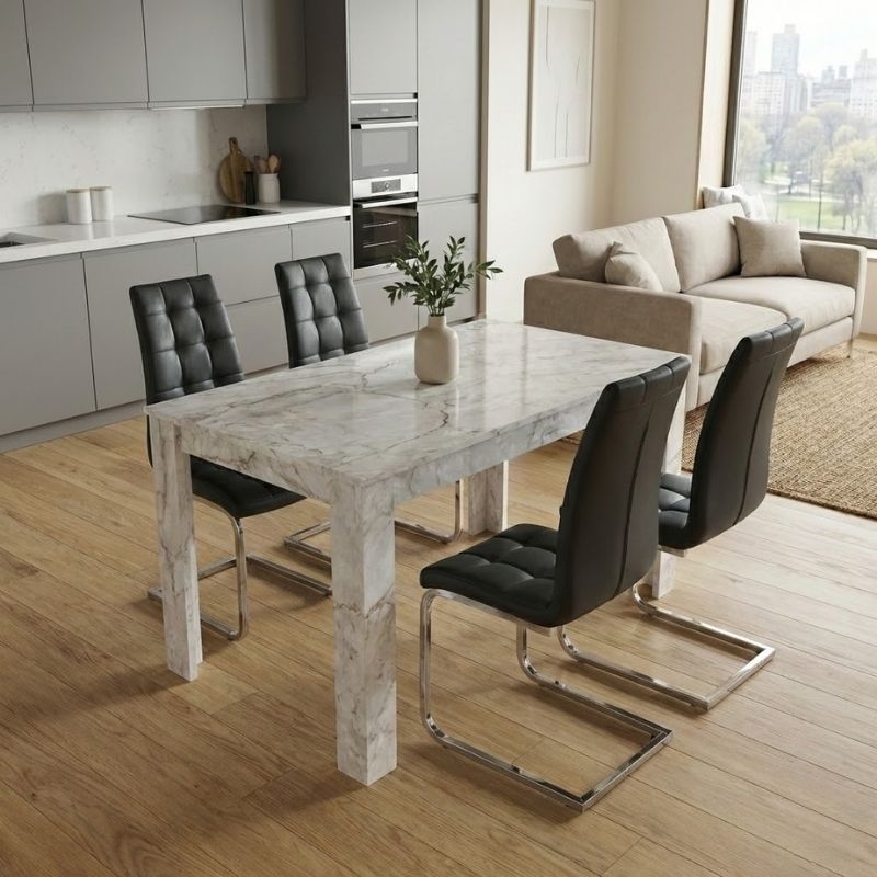 Σετ τραπεζαρία 5τμχ Darlen - Vela Megapap χρώμα λευκό εφέ μαρμάρου - μαύρο 125x72x74εκ. Σετ τραπεζαρία 5τμχ Darlen - Vela Megapap χρώμα λευκό εφέ μαρμάρου - μαύρο 125x72x74εκ.