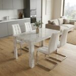 Σετ τραπεζαρία 5τμχ Darlen - Vela Megapap χρώμα λευκό εφέ μαρμάρου - λευκό 125x72x74εκ.