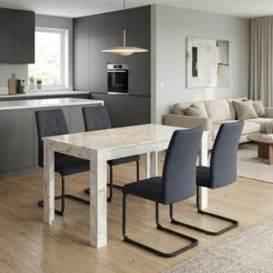 Σετ τραπεζαρία 5τμχ Darlen - Laura Megapap χρώμα λευκό εφέ μαρμάρου - ανθρακί 125x72x74εκ.