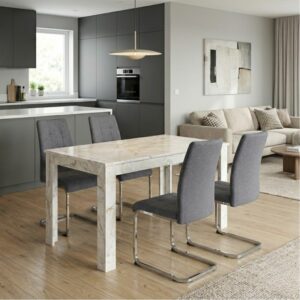 Σετ τραπεζαρία 5τμχ Darlen - Laura Megapap χρώμα λευκό εφέ μαρμάρου - γκρι 125x72x74εκ.