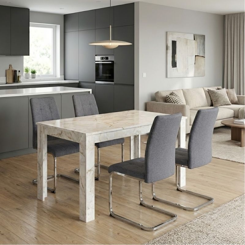 Σετ τραπεζαρία 5τμχ Darlen - Laura Megapap χρώμα λευκό εφέ μαρμάρου - γκρι 125x72x74εκ. Σετ τραπεζαρία 5τμχ Darlen - Laura Megapap χρώμα λευκό εφέ μαρμάρου - γκρι 125x72x74εκ.