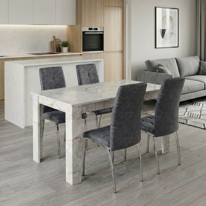 Σετ τραπεζαρία 5τμχ Darlen - Alma Megapap χρώμα λευκό εφέ μαρμάρου - γκρι 125x72x74εκ. Σετ τραπεζαρία 5τμχ Darlen - Alma Megapap χρώμα λευκό εφέ μαρμάρου - γκρι 125x72x74εκ.