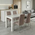 Σετ τραπεζαρία 5τμχ Darlen - Alma Megapap χρώμα λευκό εφέ μαρμάρου - μπεζ 125x72x74εκ.