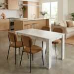 Σετ τραπεζαρία 5τμχ Darlen - Kevin Megapap χρώμα λευκό εφέ μαρμάρου - μουσταρδί 125x72x74εκ.