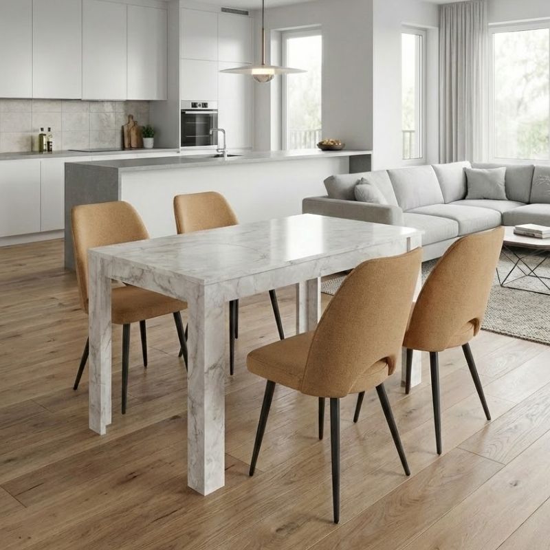 Σετ τραπεζαρία 5τμχ Darlen - Christy Megapap χρώμα λευκό εφέ μαρμάρου - μουσταρδί 125x72x74εκ. Σετ τραπεζαρία 5τμχ Darlen - Christy Megapap χρώμα λευκό εφέ μαρμάρου - μουσταρδί 125x72x74εκ.