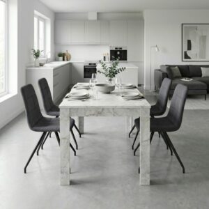 Σετ τραπεζαρία 5τμχ Darlen - Bianca Megapap χρώμα λευκό εφέ μαρμάρου - γκρι 125x72x74εκ.