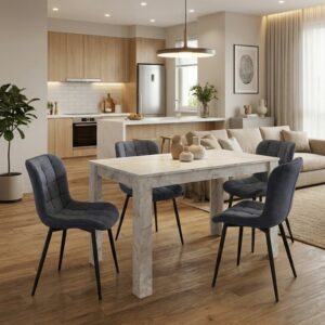 Σετ τραπεζαρία 5τμχ Darlen - Chiara Megapap χρώμα λευκό εφέ μαρμάρου - ανθρακί 125x72x74εκ.