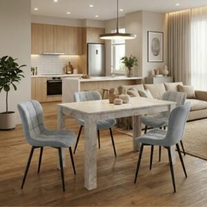 Σετ τραπεζαρία 5τμχ Darlen - Chiara Megapap χρώμα λευκό εφέ μαρμάρου - γκρι 125x72x74εκ.