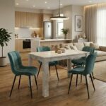 Σετ τραπεζαρία 5τμχ Darlen - Chiara Megapap χρώμα λευκό εφέ μαρμάρου - πράσινο 125x72x74εκ.