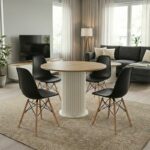 Σετ τραπεζαρία 5τμχ Bohema - Nova Megapap χρώμα ivory/sepet oak - μαύρο Ø90x77