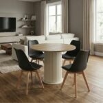 Σετ τραπεζαρία 5τμχ Bohema - Viva Megapap χρώμα ivory/sepet oak - μαύρο/φυσικό πόδι Ø90x77