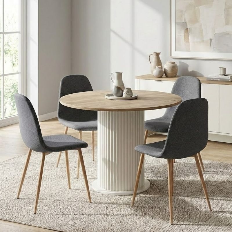 Σετ τραπεζαρία 5τμχ Bohema - Iris Megapap χρώμα ivory/sepet oak - γκρι Ø90x77 Σετ τραπεζαρία 5τμχ Bohema - Iris Megapap χρώμα ivory/sepet oak - γκρι Ø90x77