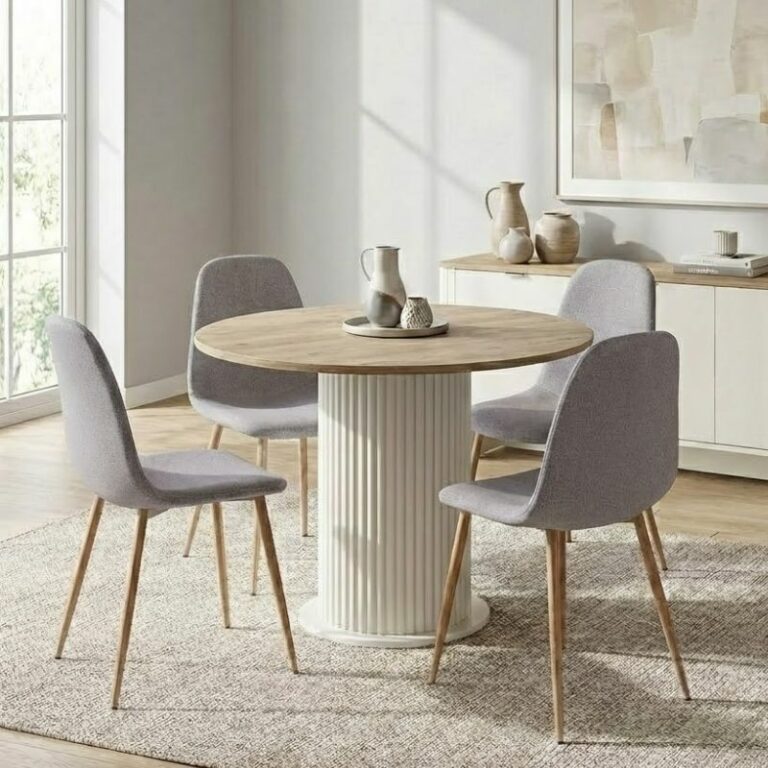 Σετ τραπεζαρία 5τμχ Bohema - Iris Megapap χρώμα ivory/sepet oak - ανοιχτό μπεζ Ø90x77