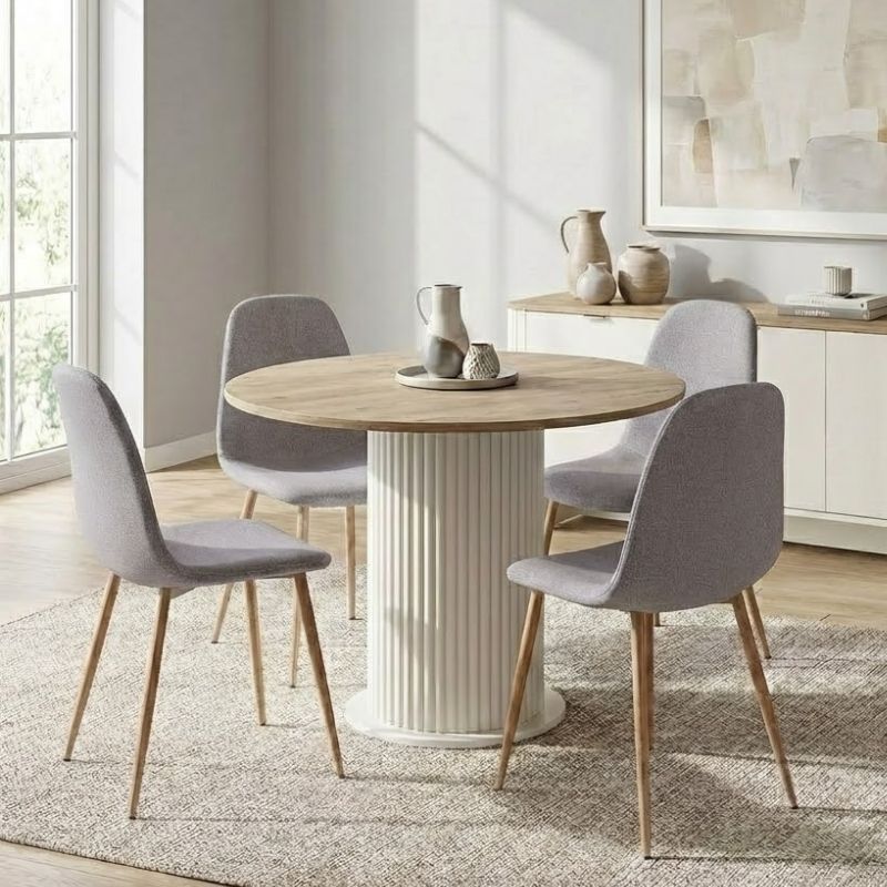 Σετ τραπεζαρία 5τμχ Bohema - Iris Megapap χρώμα ivory/sepet oak - ανοιχτό μπεζ Ø90x77 Σετ τραπεζαρία 5τμχ Bohema - Iris Megapap χρώμα ivory/sepet oak - ανοιχτό μπεζ Ø90x77