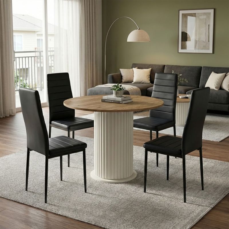 Σετ τραπεζαρία 5τμχ Bohema - Rosa Megapap χρώμα ivory/sepet oak - μαύρο Ø90x77 Σετ τραπεζαρία 5τμχ Bohema - Rosa Megapap χρώμα ivory/sepet oak - μαύρο Ø90x77