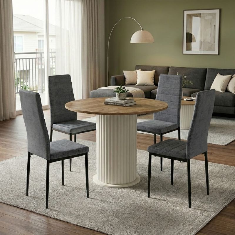 Σετ τραπεζαρία 5τμχ Bohema - Rosa Megapap χρώμα ivory/sepet oak - γκρι Ø90x77 Σετ τραπεζαρία 5τμχ Bohema - Rosa Megapap χρώμα ivory/sepet oak - γκρι Ø90x77