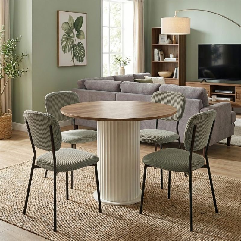 Σετ τραπεζαρία 5τμχ Bohema - Kevin Megapap χρώμα ivory/sepet oak - λαδί Ø90x77 Σετ τραπεζαρία 5τμχ Bohema - Kevin Megapap χρώμα ivory/sepet oak - λαδί Ø90x77