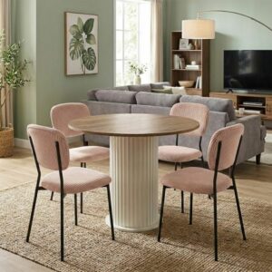 Σετ τραπεζαρία 5τμχ Bohema - Kevin Megapap χρώμα ivory/sepet oak - μόκα Ø90x77