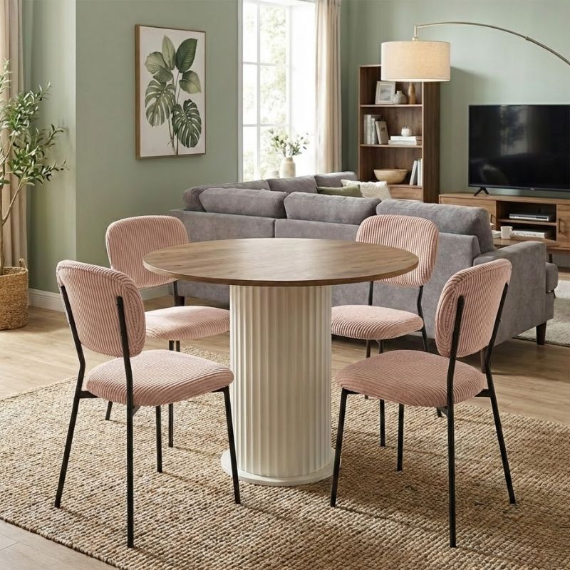 Σετ τραπεζαρία 5τμχ Bohema - Kevin Megapap χρώμα ivory/sepet oak - μόκα Ø90x77 Σετ τραπεζαρία 5τμχ Bohema - Kevin Megapap χρώμα ivory/sepet oak - μόκα Ø90x77