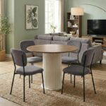 Σετ τραπεζαρία 5τμχ Bohema - Kevin Megapap χρώμα ivory/sepet oak - γκρι Ø90x77