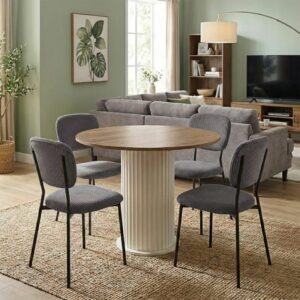 Σετ τραπεζαρία 5τμχ Bohema - Kevin Megapap χρώμα ivory/sepet oak - γκρι Ø90x77