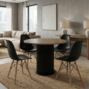 Σετ τραπεζαρία 5τμχ Bohema - Nova Megapap χρώμα μαύρο/sepet oak - μαύρο Ø90x77