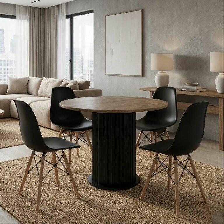 Σετ τραπεζαρία 5τμχ Bohema - Nova Megapap χρώμα μαύρο/sepet oak - μαύρο Ø90x77