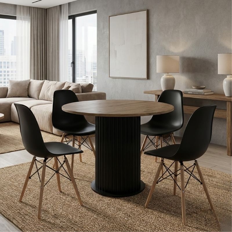 Σετ τραπεζαρία 5τμχ Bohema - Nova Megapap χρώμα μαύρο/sepet oak - μαύρο Ø90x77 Σετ τραπεζαρία 5τμχ Bohema - Nova Megapap χρώμα μαύρο/sepet oak - μαύρο Ø90x77