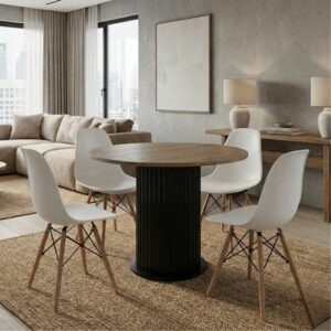 Σετ τραπεζαρία 5τμχ Bohema - Nova Megapap χρώμα μαύρο/sepet oak - λευκό Ø90x77