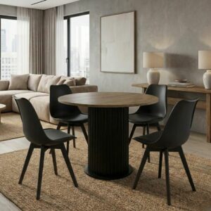 Σετ τραπεζαρία 5τμχ Bohema - Viva Megapap χρώμα μαύρο/sepet oak - μαύρο Ø90x77