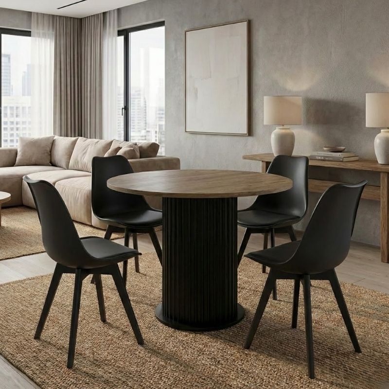 Σετ τραπεζαρία 5τμχ Bohema - Viva Megapap χρώμα μαύρο/sepet oak - μαύρο Ø90x77 Σετ τραπεζαρία 5τμχ Bohema - Viva Megapap χρώμα μαύρο/sepet oak - μαύρο Ø90x77