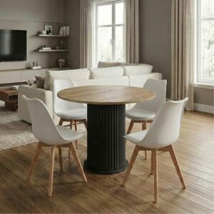 Σετ τραπεζαρία 5τμχ Bohema - Viva Megapap χρώμα μαύρο/sepet oak - λευκό/φυσικό πόδι Ø90x77