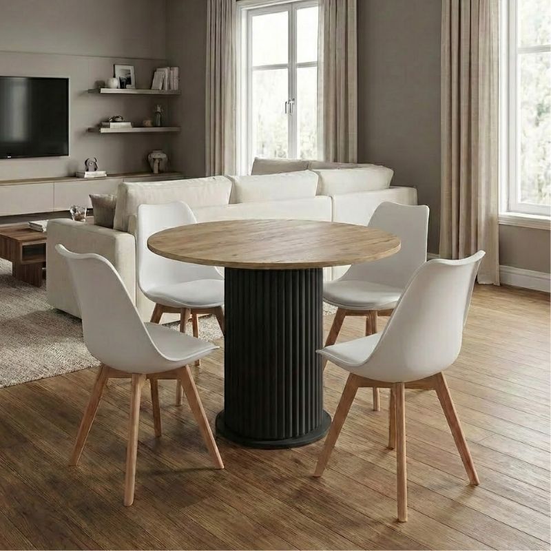 Σετ τραπεζαρία 5τμχ Bohema - Viva Megapap χρώμα μαύρο/sepet oak - λευκό/φυσικό πόδι Ø90x77 Σετ τραπεζαρία 5τμχ Bohema - Viva Megapap χρώμα μαύρο/sepet oak - λευκό/φυσικό πόδι Ø90x77