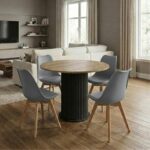 Σετ τραπεζαρία 5τμχ Bohema - Viva Megapap χρώμα μαύρο/sepet oak - γκρι Ø90x77