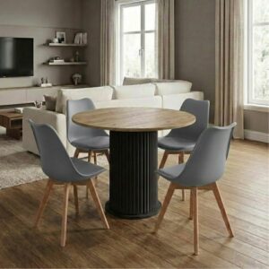 Σετ τραπεζαρία 5τμχ Bohema - Viva Megapap χρώμα μαύρο/sepet oak - γκρι Ø90x77