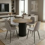 Σετ τραπεζαρία 5τμχ Bohema - Iris Megapap χρώμα μαύρο/sepet oak - ανοιχτό μπεζ Ø90x77