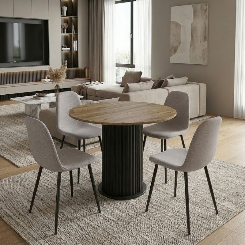 Σετ τραπεζαρία 5τμχ Bohema - Iris Megapap χρώμα μαύρο/sepet oak - ανοιχτό μπεζ Ø90x77 Σετ τραπεζαρία 5τμχ Bohema - Iris Megapap χρώμα μαύρο/sepet oak - ανοιχτό μπεζ Ø90x77