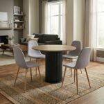 Σετ τραπεζαρία 5τμχ Bohema - Iris Megapap χρώμα μαύρο/sepet oak - ανοιχτό μπεζ/φυσικό πόδι Ø90x77