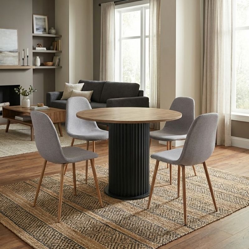 Σετ τραπεζαρία 5τμχ Bohema - Iris Megapap χρώμα μαύρο/sepet oak - ανοιχτό μπεζ/φυσικό πόδι Ø90x77 Σετ τραπεζαρία 5τμχ Bohema - Iris Megapap χρώμα μαύρο/sepet oak - ανοιχτό μπεζ/φυσικό πόδι Ø90x77