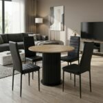 Σετ τραπεζαρία 5τμχ Bohema - Rosa Megapap χρώμα μαύρο/sepet oak - μαύρο Ø90x77